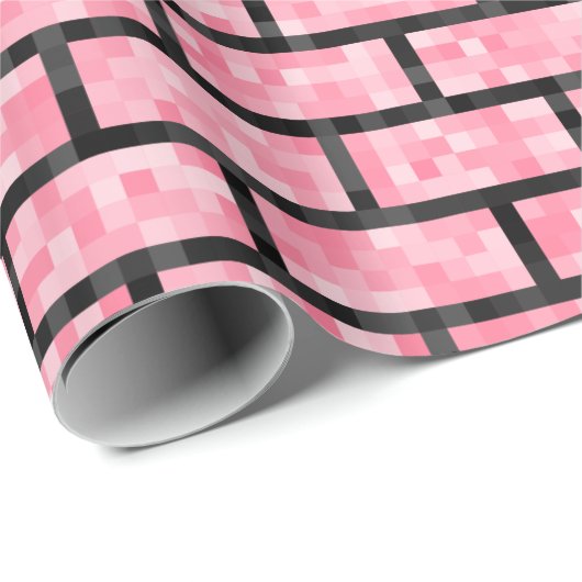 Rosa 8-BitPixelated Art-Ziegelstein-Muster Geschenkpapier (Rolleneckpunkt)