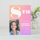 Rosa 8. Geburtstagseinladungen Farbvolles Foto Einladung (Stehend Vorderseite)