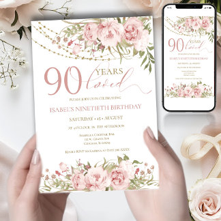 Rosa 90 Jahre Geliebte Geburtstagseinladung für Si Einladung