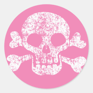 Rosa abgetragenes Totenkopfzeichen Runder Aufkleber