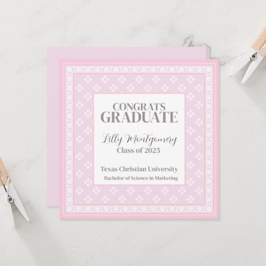 Rosa Abschluss Announcement Square Einladung (Vorderseite/Rückseite Beispiel)