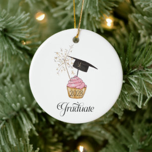 Rosa Abschluss Cupcake Graduate Keramik Ornament