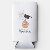 Rosa Abschluss Cupcake Graduate Selters Dosenkühler (Vorderseite)
