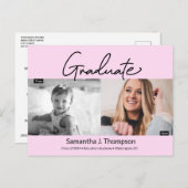 Rosa Abschluss Dann und Jetzt Graduieren Fotos Ankündigungspostkarte (Vorne/Hinten)