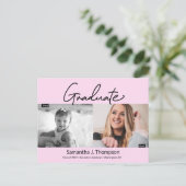 Rosa Abschluss Dann und Jetzt Graduieren Fotos Ankündigungspostkarte (Stehend Vorderseite)