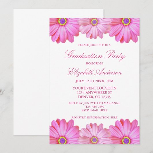 Rosa Abschluss Einladung (Vorne/Hinten)