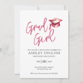 Rosa Abschluss Einladung - Grad Girl (Vorderseite)