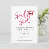 Rosa Abschluss Einladung - Grad Girl (Stehend Vorderseite)