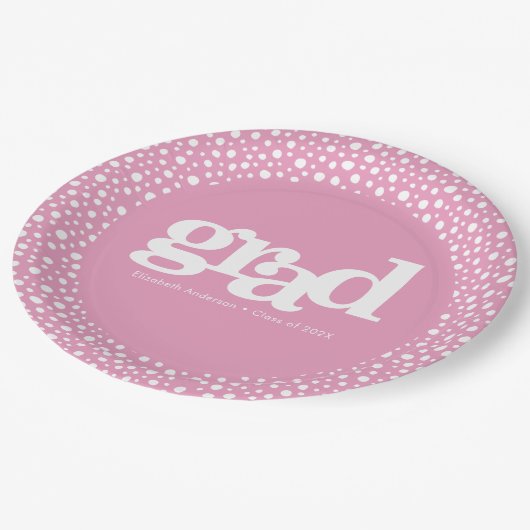 Rosa Abschluss fett moderner einfacher Typografie- Pappteller (Schrägansicht)