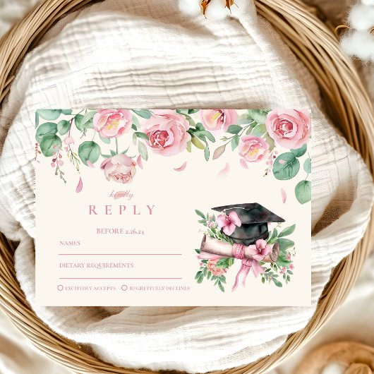Rosa Abschluss RSVP Karte