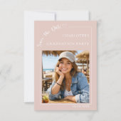 Rosa Abschlussfeier-Foto Save The Date (Vorderseite)