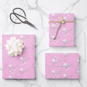 Rosa Abschlusskappe Diplom Hochschule Universität Geschenkpapier Set