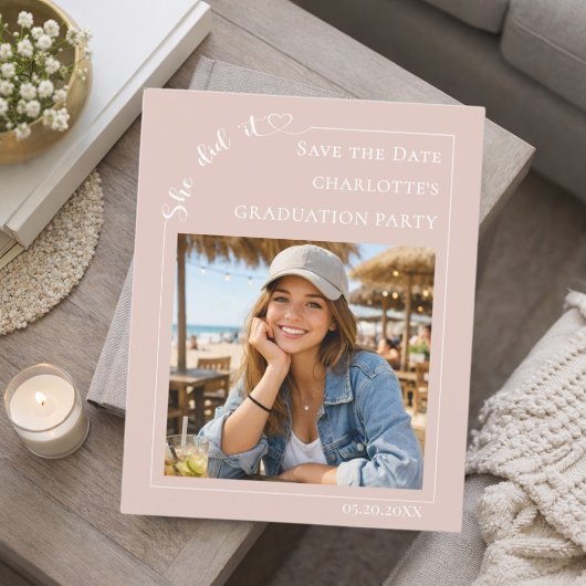 Rosa Abschlusssave-the-Date-Foto Flyer