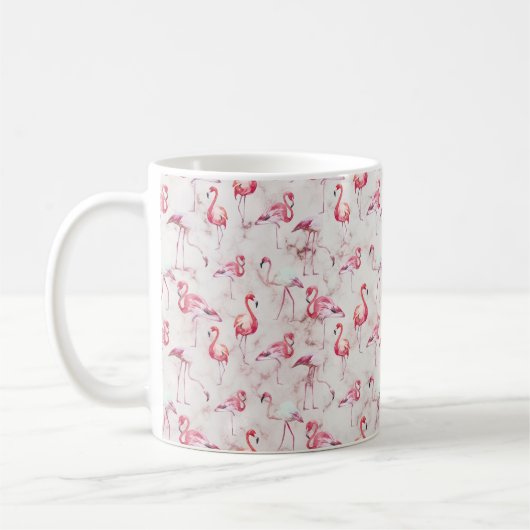 Rosa Abstrakt Flamingos Wasserfarbe Moderne Kaffeetasse (Links)
