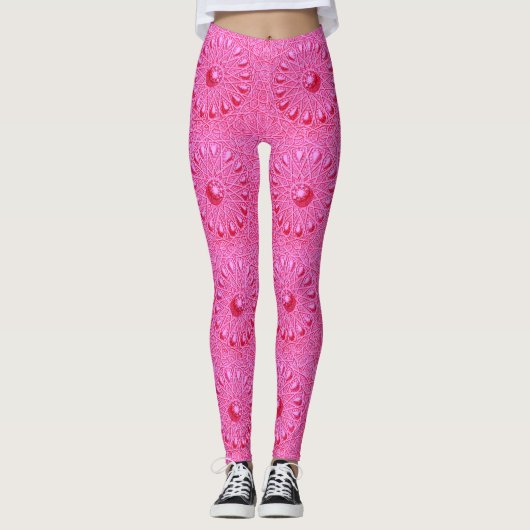 Rosa abstrakte Blume Leggings (Vorderseite)
