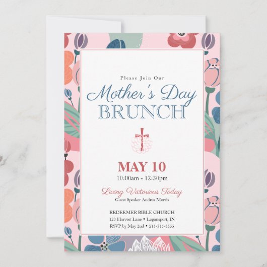 Rosa Abstrakte Blumenkirche Muttertag Brunch Einladung (Vorderseite)