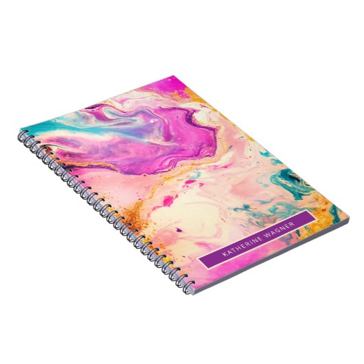 Rosa Abstrakte Fine Art Paint Swirl Monogram Notizblock (Rechte Seite)