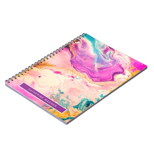 Rosa Abstrakte Fine Art Paint Swirl Monogram Notizblock (Linke Seite)