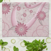 Rosa Abstrakte Herzen & Blume Liebe Fraktal Art Geschirrtuch (Gefaltet)