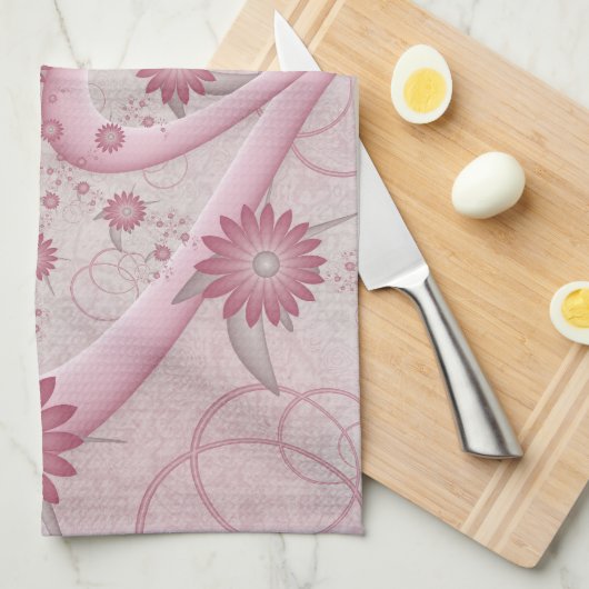 Rosa Abstrakte Herzen & Blume Liebe Fraktal Art Geschirrtuch (Viertel Falte)