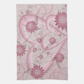 Rosa Abstrakte Herzen & Blume Liebe Fraktal Art Geschirrtuch (Vertikal)