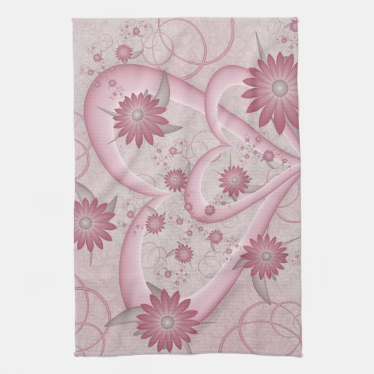 Rosa Abstrakte Herzen & Blume Liebe Fraktal Art Geschirrtuch (Vertikal)