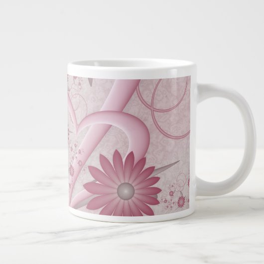 Rosa Abstrakte Herzen & Blume Liebe Fraktal Art Jumbo-Tasse (Rechts)