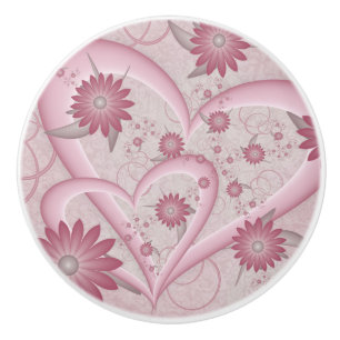 Rosa Abstrakte Herzen & Blume Liebe Fraktal Art Keramikknauf