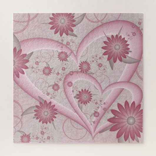 Rosa Abstrakte Herzen & Blume Liebe Fraktal Art Puzzle (Vertikal)