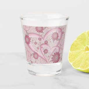 Rosa Abstrakte Herzen & Blume Liebe Fraktal Art Schnapsglas
