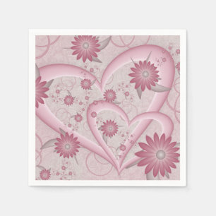 Rosa Abstrakte Herzen & Blume Liebe Fraktal Art Serviette