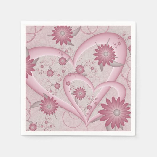Rosa Abstrakte Herzen & Blume Liebe Fraktal Art Serviette (Vorderseite)
