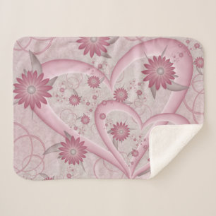 Rosa Abstrakte Herzen & Blume Liebe Fraktal Art Sherpadecke