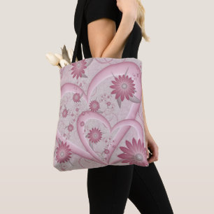 Rosa Abstrakte Herzen & Blume Liebe Fraktal Art Tasche