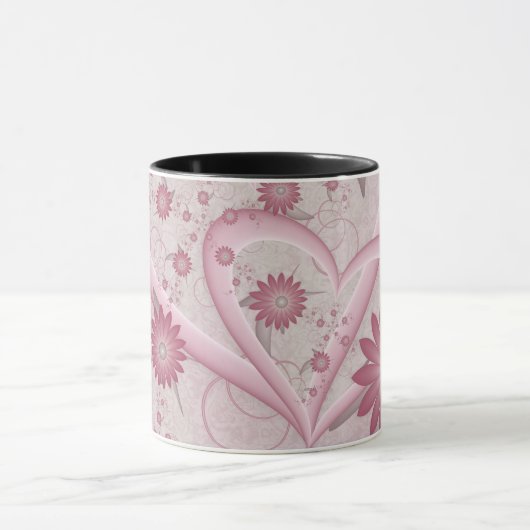 Rosa Abstrakte Herzen & Blume Liebe Fraktal Art Tasse (Zentrum)