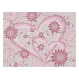 Rosa Abstrakte Herzen & Blume Liebe Fraktal Art Tischdecke