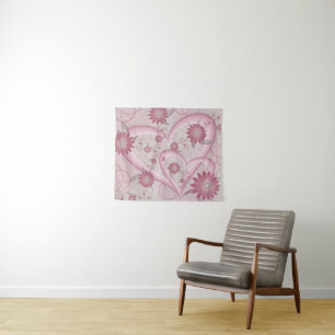 Rosa Abstrakte Herzen & Blume Liebe Fraktal Art Wandteppich