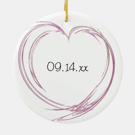 Rosa Abstrakte Herzhochzeit Keramikornament (Hinten)