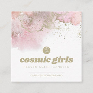 Rosa Abstrakte Kunst mit Goldakzenten Quadratische Visitenkarte