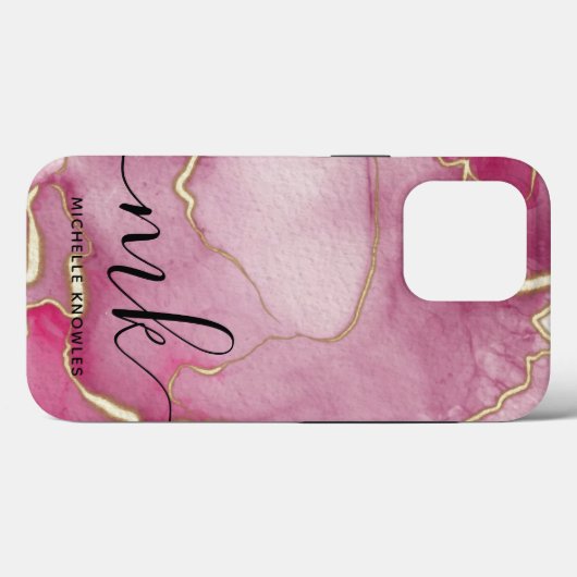 Rosa Abstrakte Marmor mit Monogramm und Name Case-Mate iPhone Hülle (Rückseite (Horizontal))