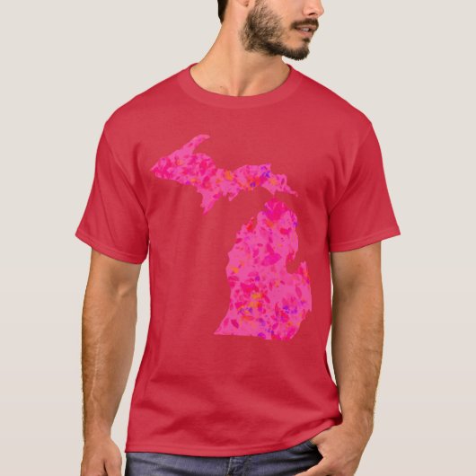 Rosa abstrakte Michigan-Silhouette T-Shirt (Vorderseite)