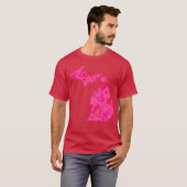 Rosa abstrakte Michigan-Silhouette T-Shirt (Vorne ganz)