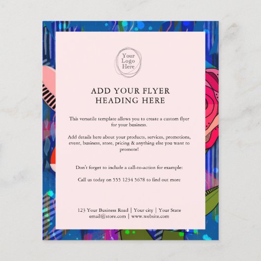 Rosa abstrakte moderne Blumen Flyer (Hinten)