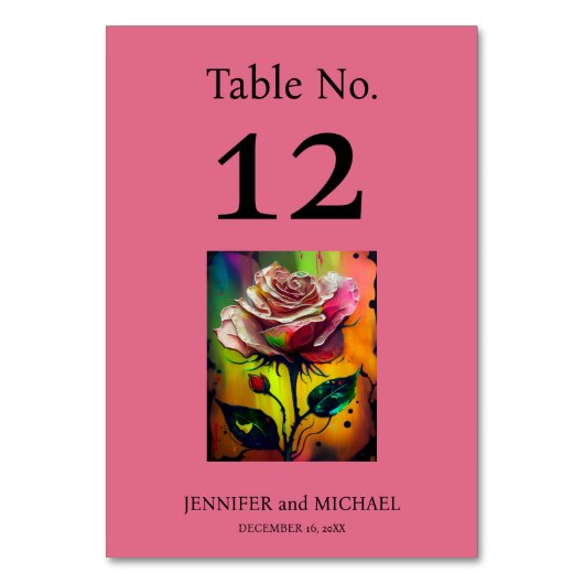 Rosa Abstrakte Rose Hochzeit Tischnummer (Vorderseite)