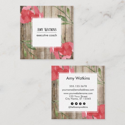 Rosa, Abstrakte Rose, rustikales Holz, soziale Sym Quadratische Visitenkarte (Vorne/Hinten)