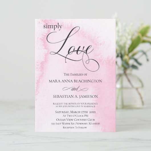 *~* Rosa Abstrakte Wasserfarbe Moderne Hochzeit Einladung (Stehend Vorderseite)