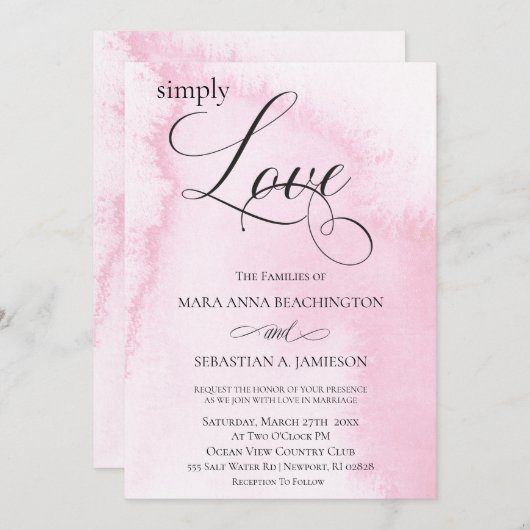 *~* Rosa Abstrakte Wasserfarbe Moderne Hochzeit Einladung (Vorne/Hinten)