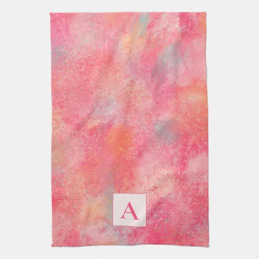Rosa abstraktes Monogramm-Küchentuch Geschirrtuch (Vertikal)
