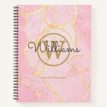 Rosa Achat-Geode Gold-Monogramm Schrift