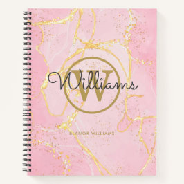 Rosa Achat-Geode Gold-Monogramm Schrift Notizblock